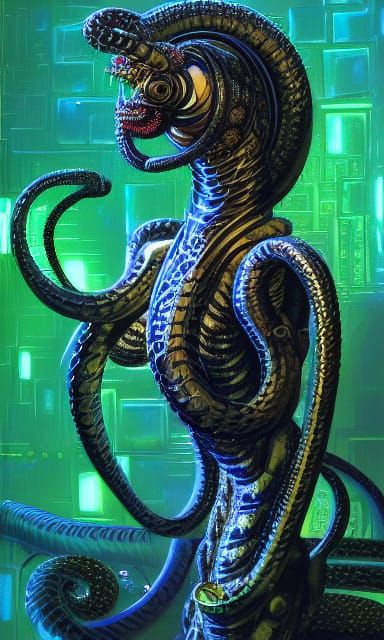 Robotic Gorgon Portrait in Photoillustration Style