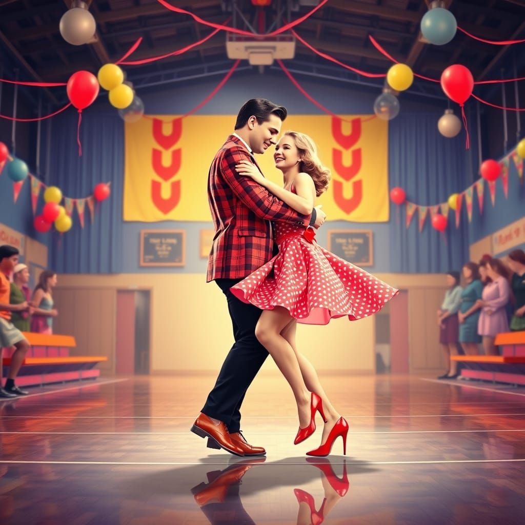 Sock Hop Dance in 1950s Style Gymnasium