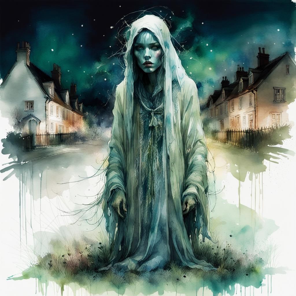 Ethereal Ghost in Watercolor Nightmare