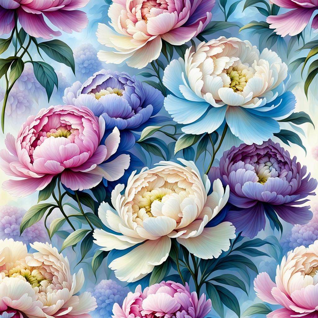 Ethereal Peony Flower Cluster in Fantasy Style