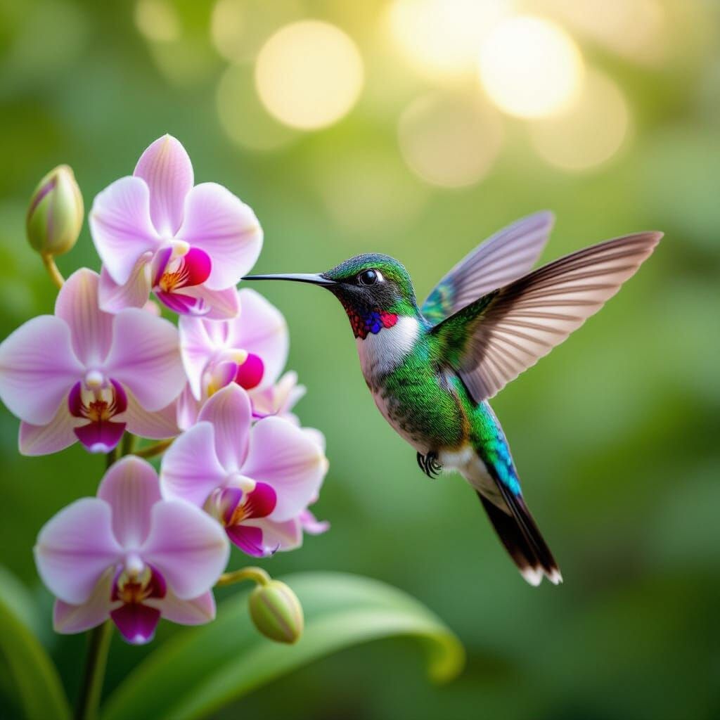 Hummingbird Orchid Illusion in Enchanted Garden