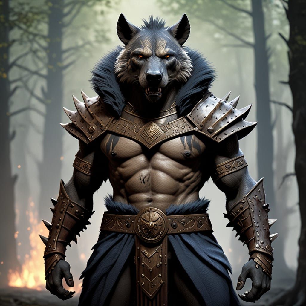 Intimidating Gnoll Warrior with Hyena Features