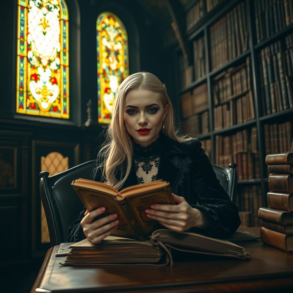 Mysterious Blonde Scholar Unveils Ancient Texts in Gothic Li...