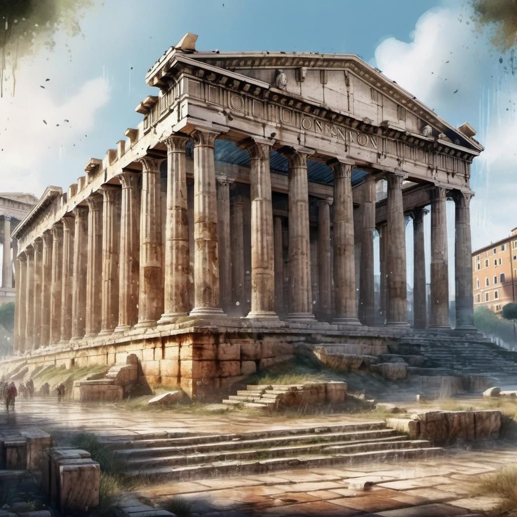 Detailed Watercolor of Ancient Roman Parthenon