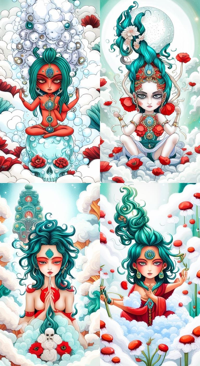 Chibi Vajrayogini Goddess with Crystals in Anime Art