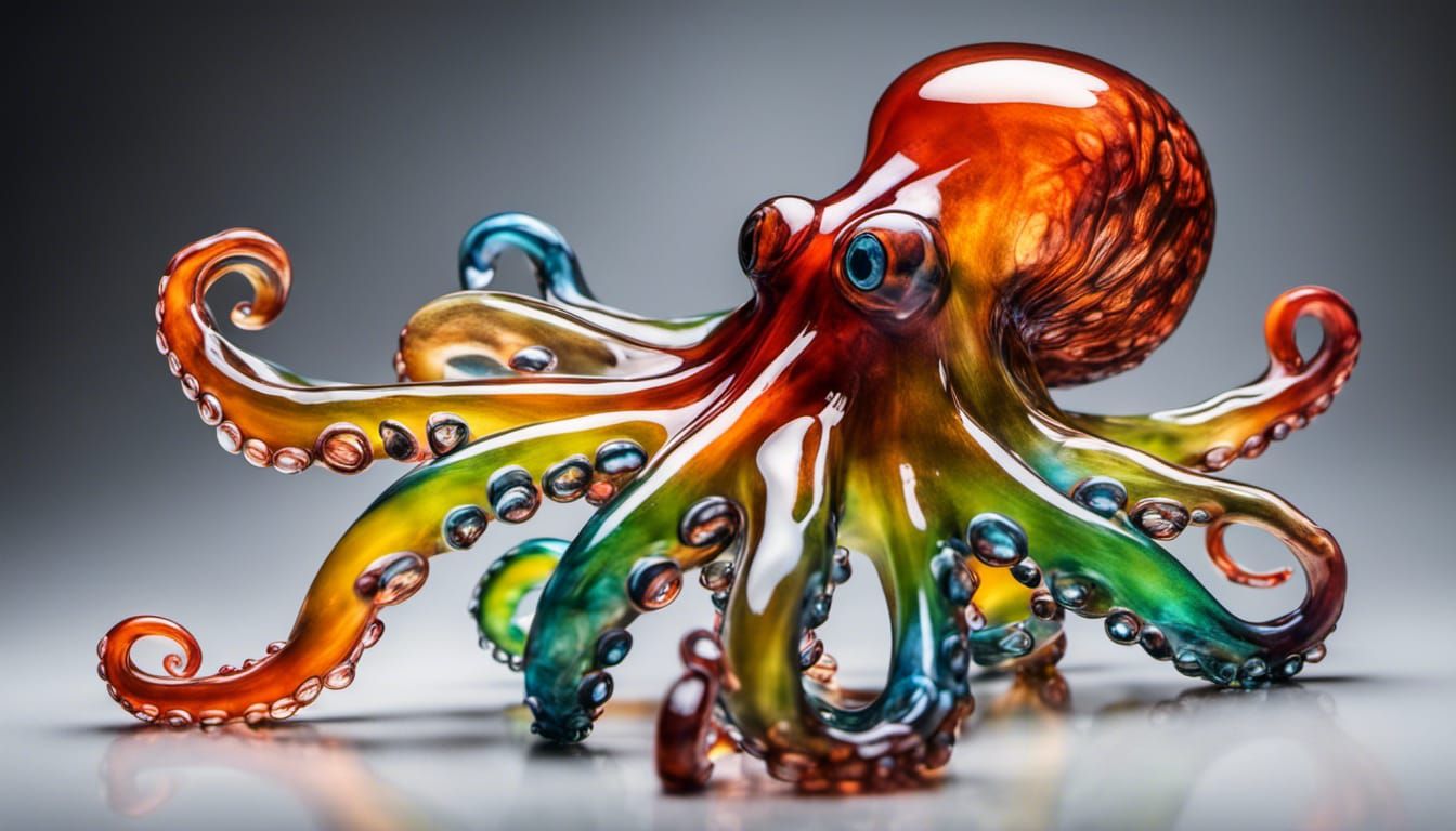 Hyperrealistic Multicolor Blown Glass Octopus Sculpture