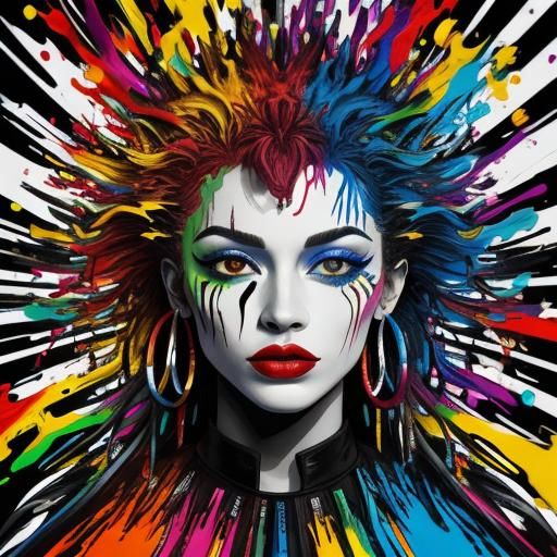 Vibrant Graffiti Art Portrait with Flames