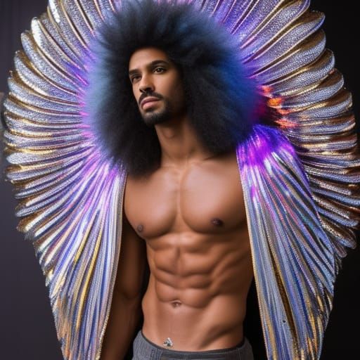Elegant Man with Feather Wings in Fantasy Art Style