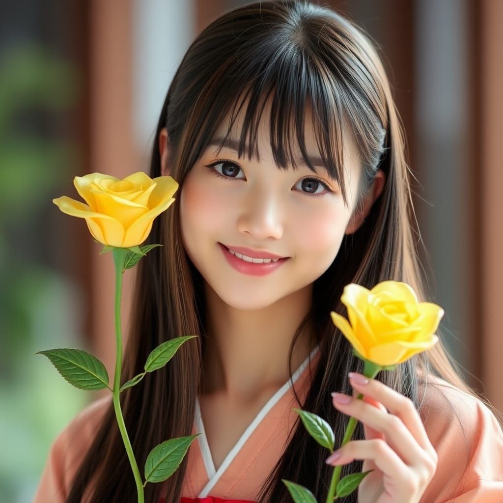 Japanese Girl with Glass Rose