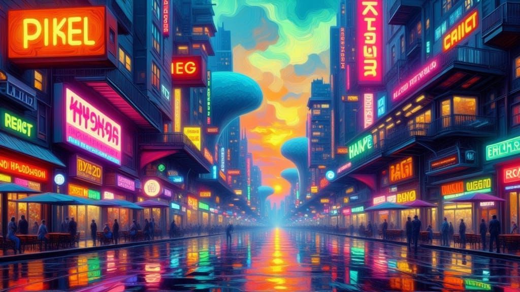 Psychedelic Cityscape with Organic Architecture and Neon Lig...