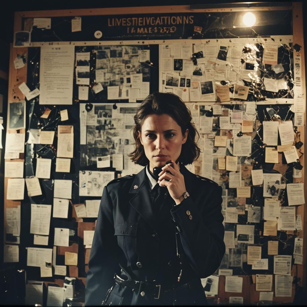 Intense Detective Crime Board in Film Noir Style