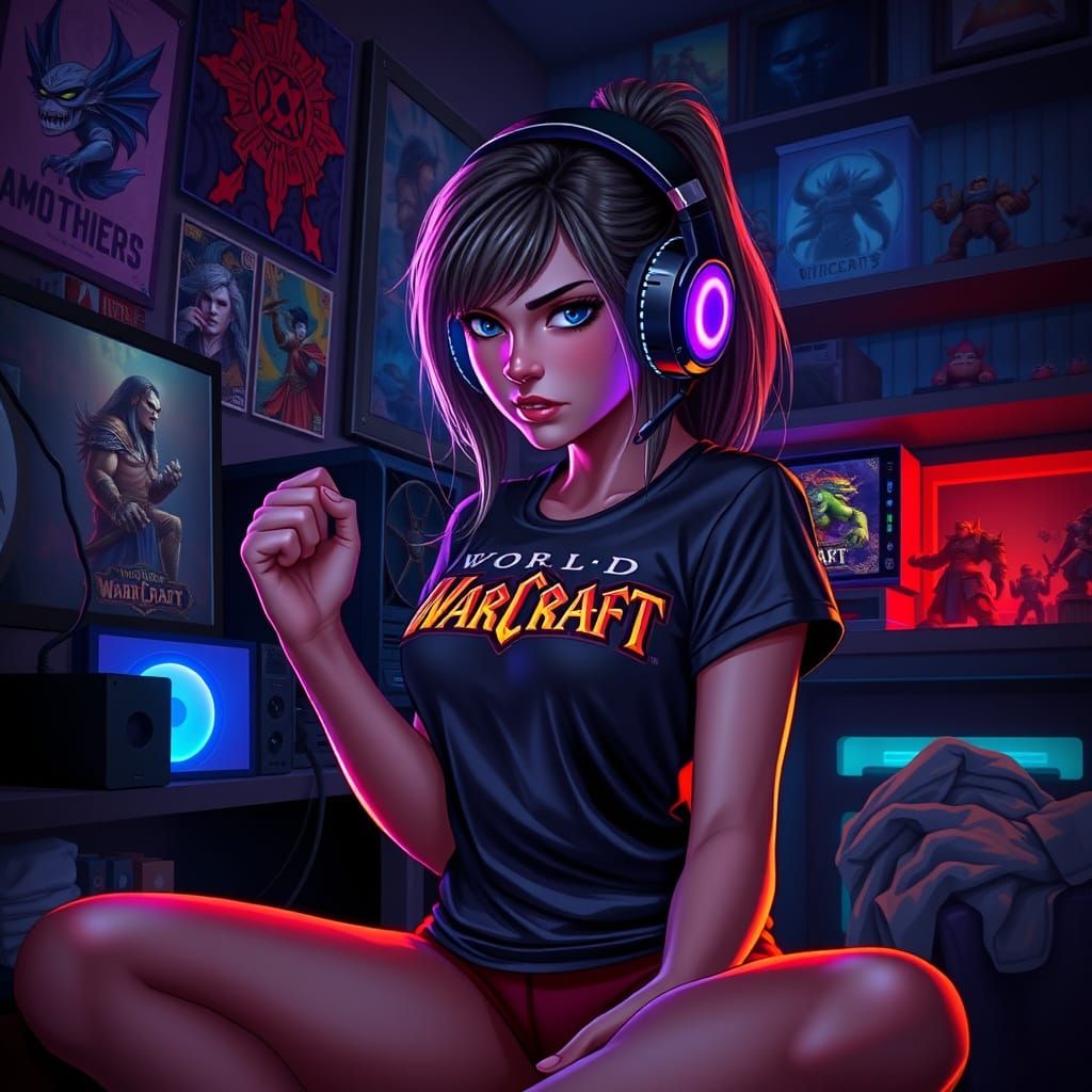 Gamer Girl in Epic Gaming Sanctuary