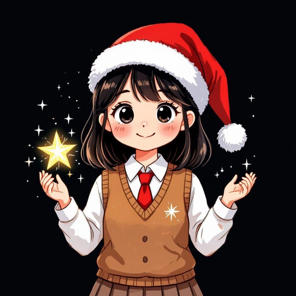 Cute Girl Holding Star in Pastel Pencil Style