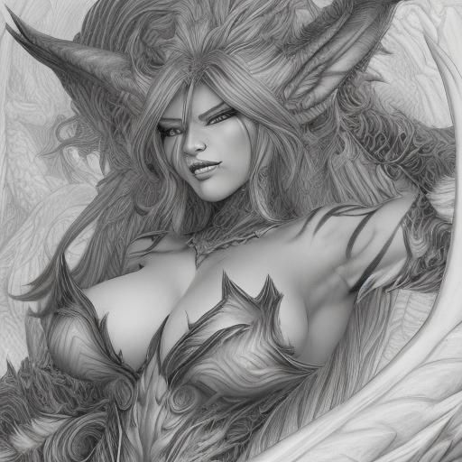 Detailed Charcoal Drawing of Anthro Dragon Woman