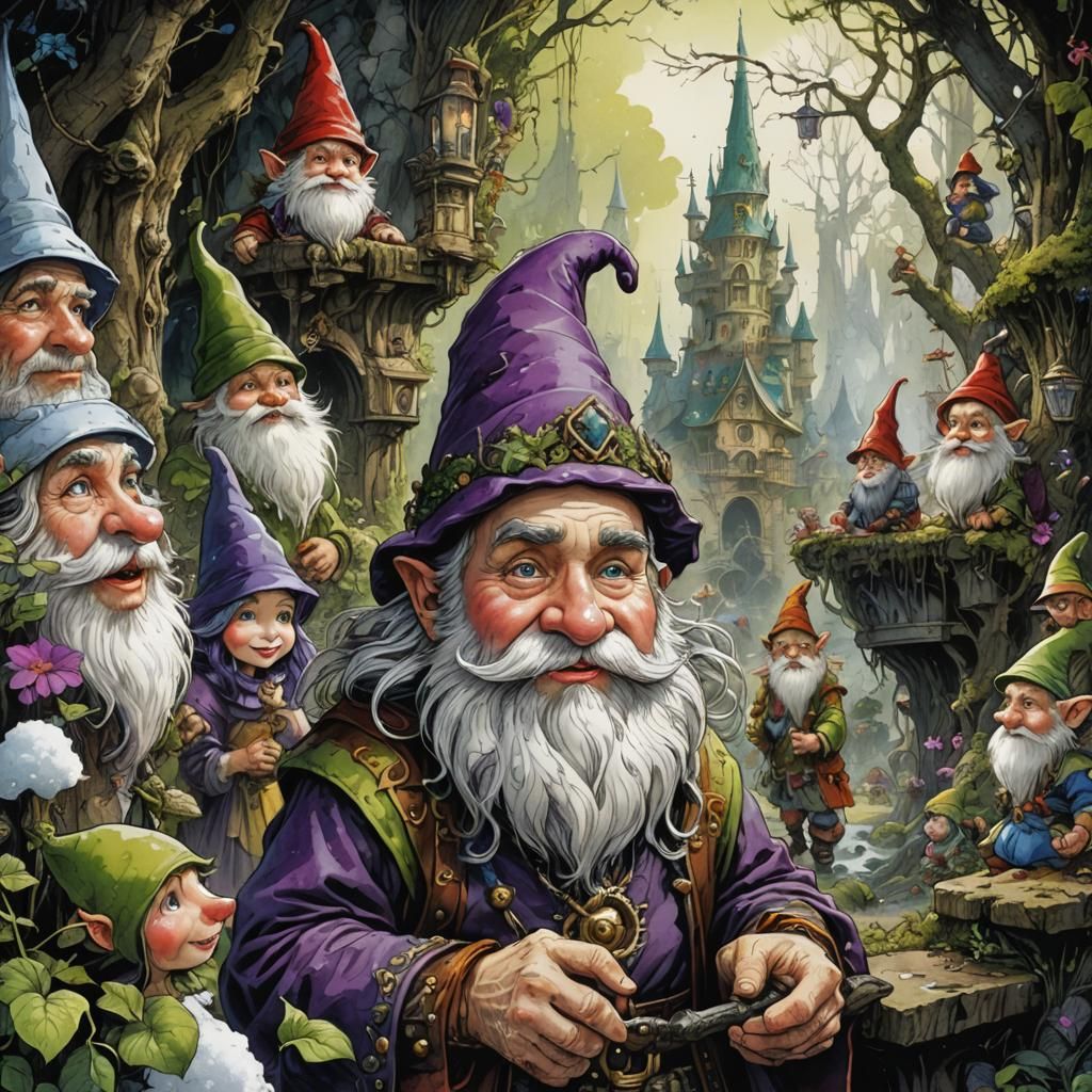 Gnomes and Snow White: Fairytale Romance Illustration