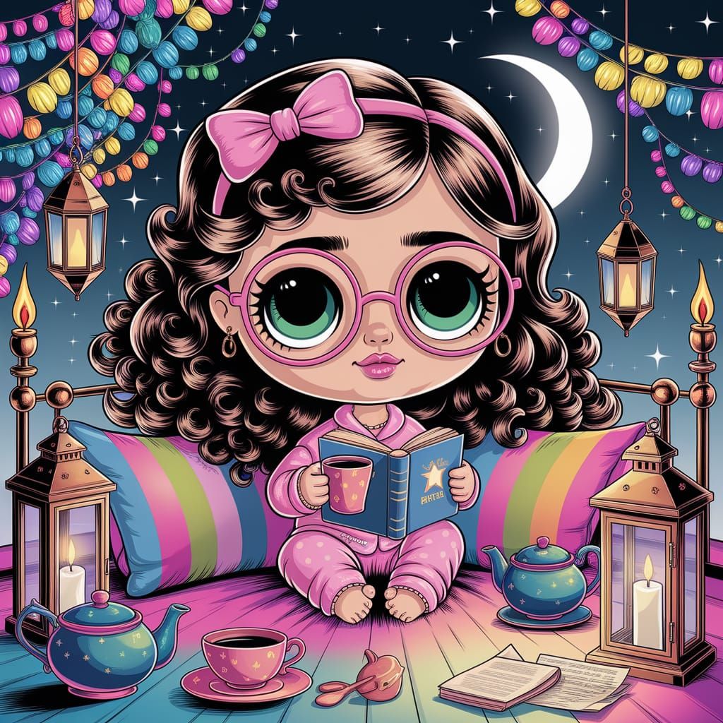 Dreamy Doll Reading in Bed, Detailed Style