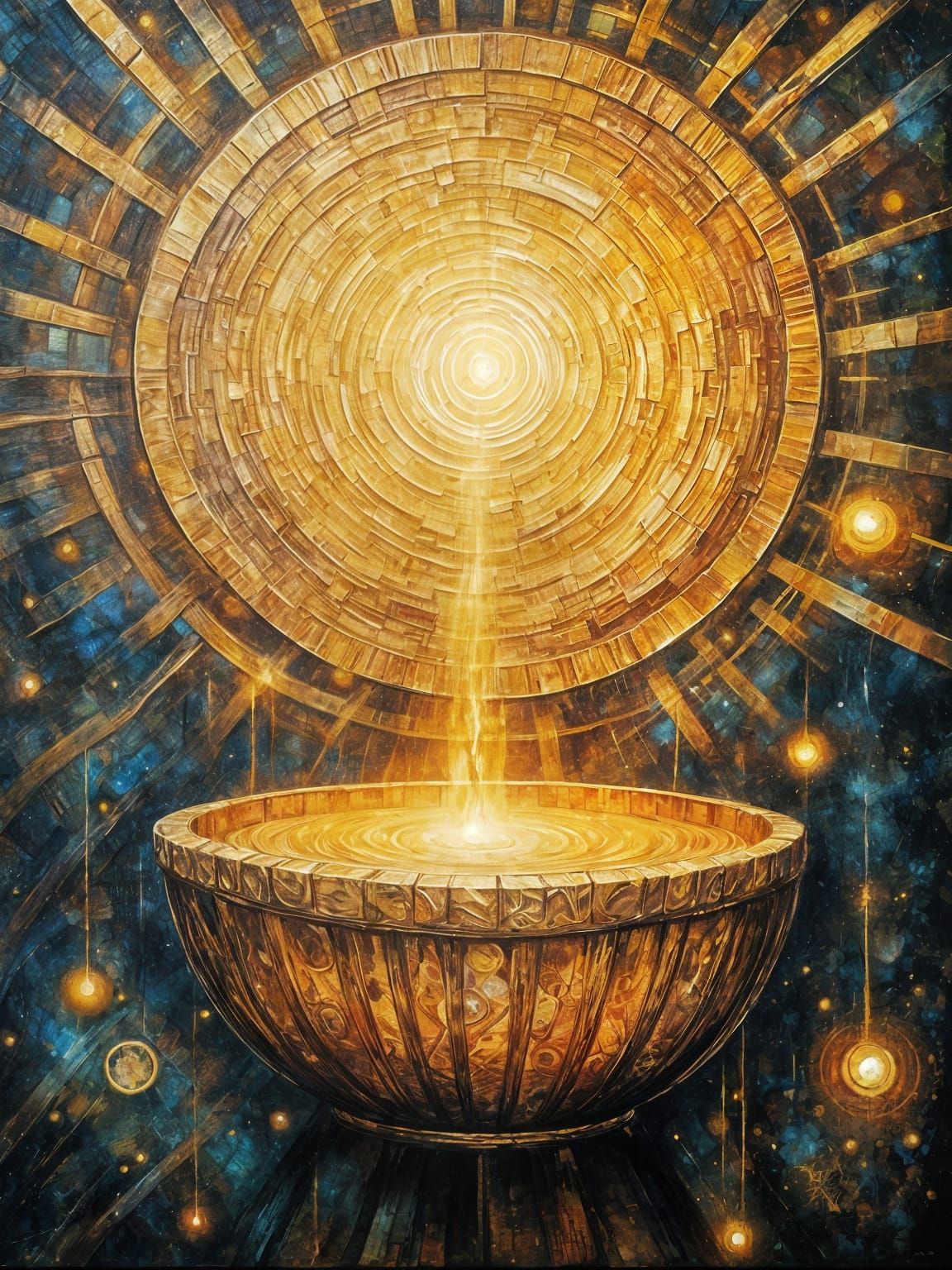 Golden Basket Sun Aura in Esoteric Impasto Style