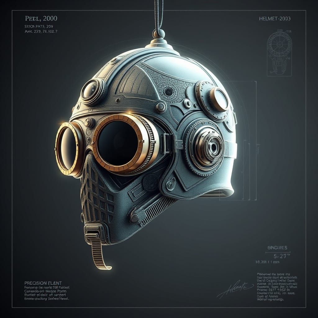 Ornate Steam Punk Helmet Design in Mid-Air