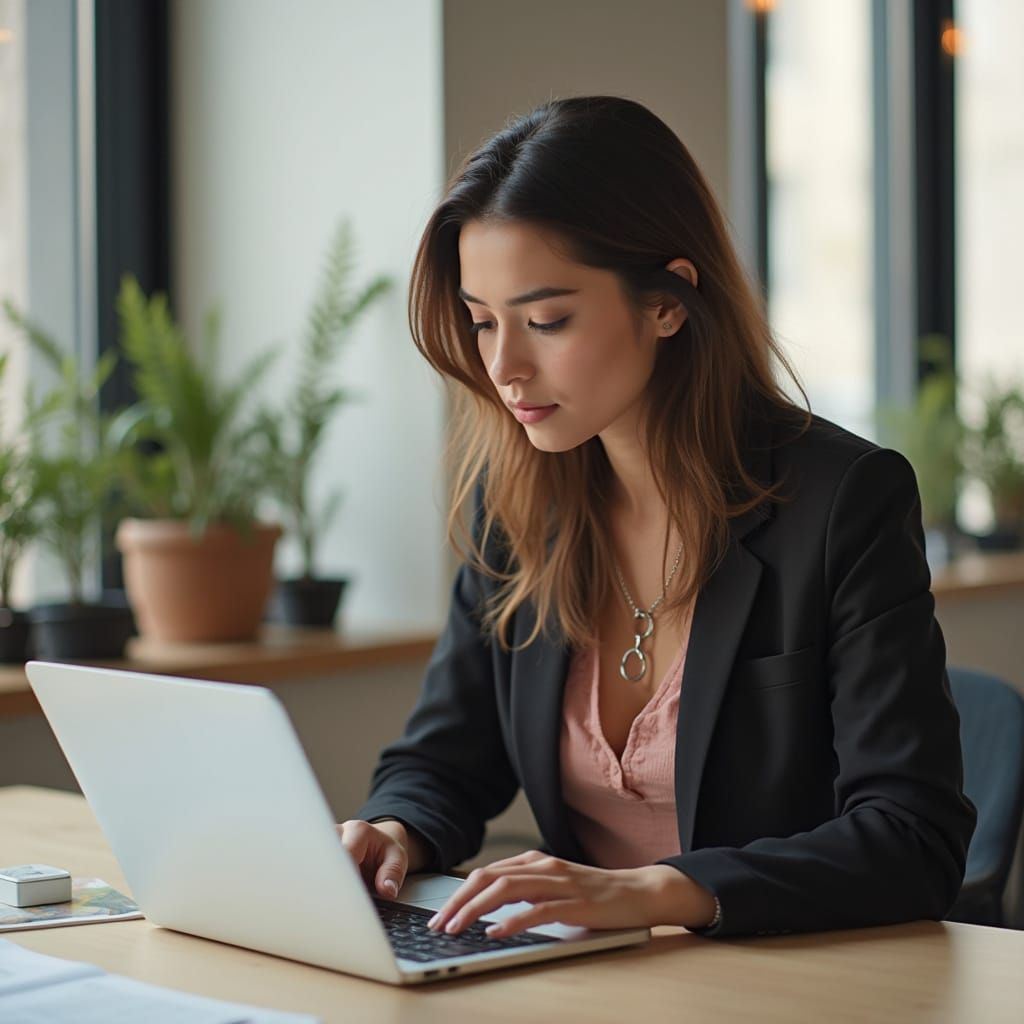 Businesswoman Creates Digital Content in Modern Office