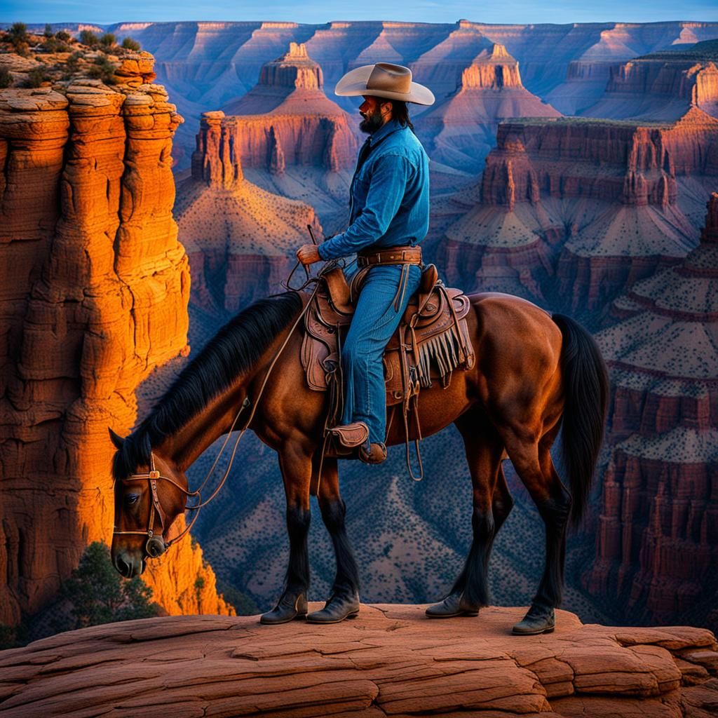 Cowboy on Horseback: Light Painting Canyon View