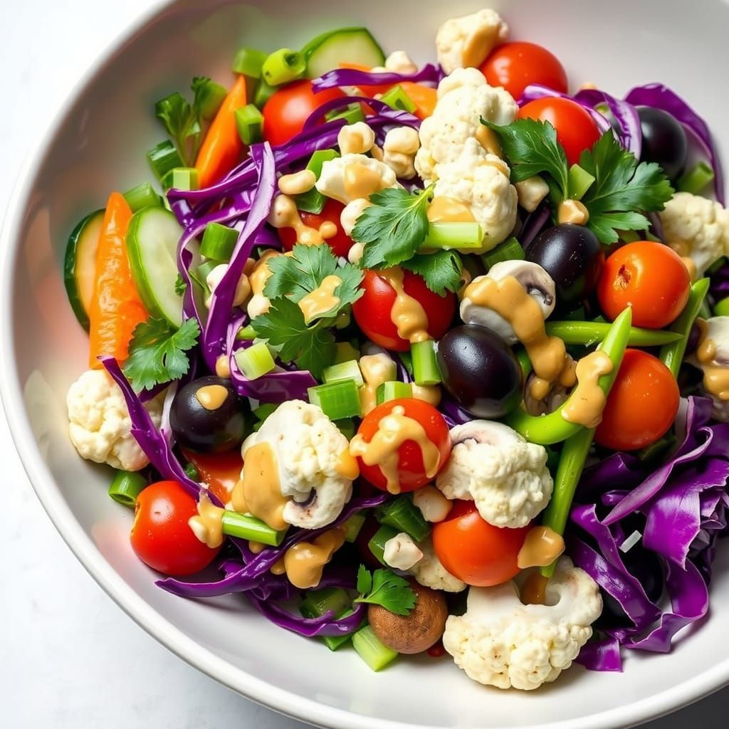 Colorful Salad Still Life with Creamy Dressing