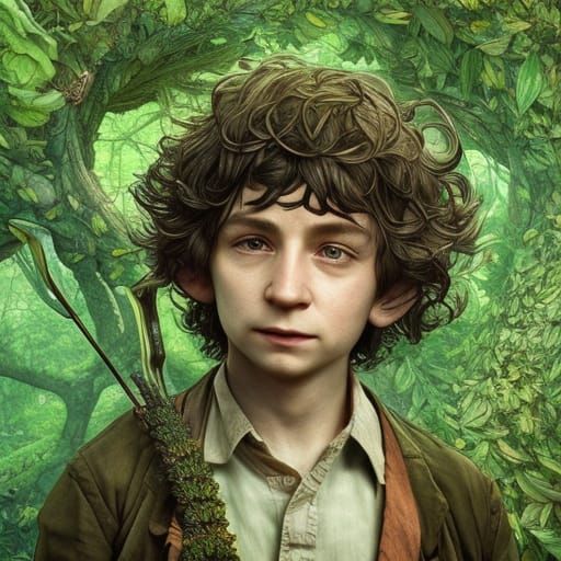 Hobbit Portrait Made of Insects and Petals