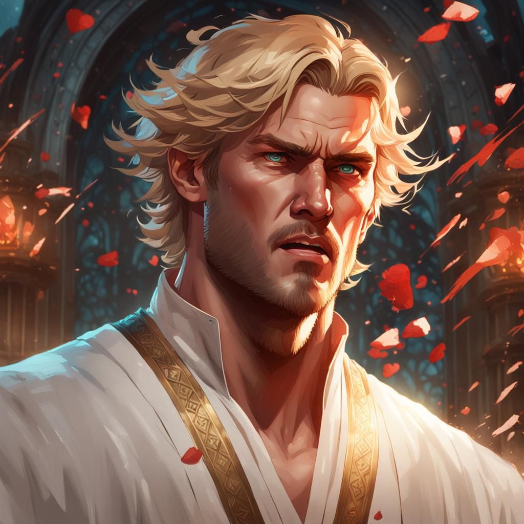 Angry Blonde Male Portrait in Dynamic Lighting