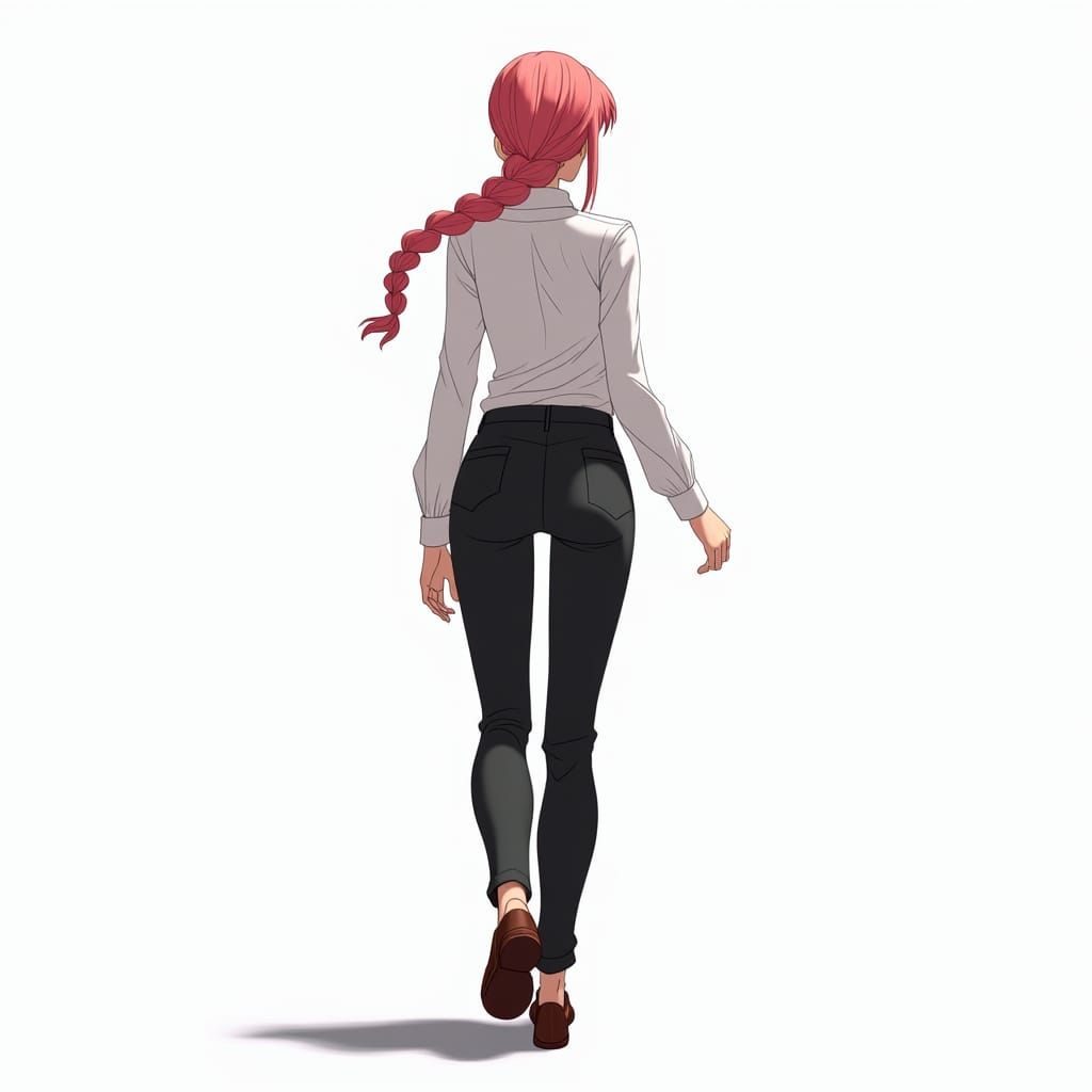 Makima Walking Away: Anime-Style Full Body Shot