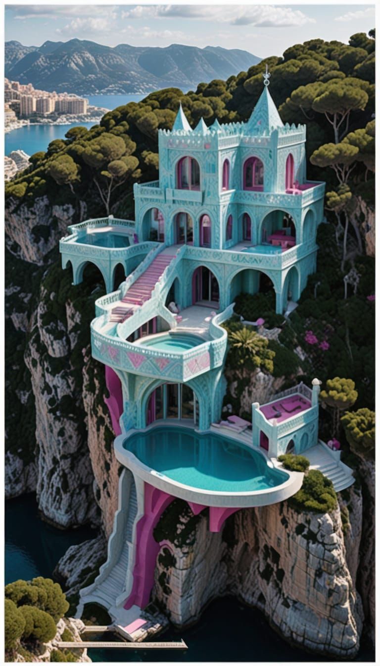 Ancient Elven Chateau in Vibrant Cliffside Colors