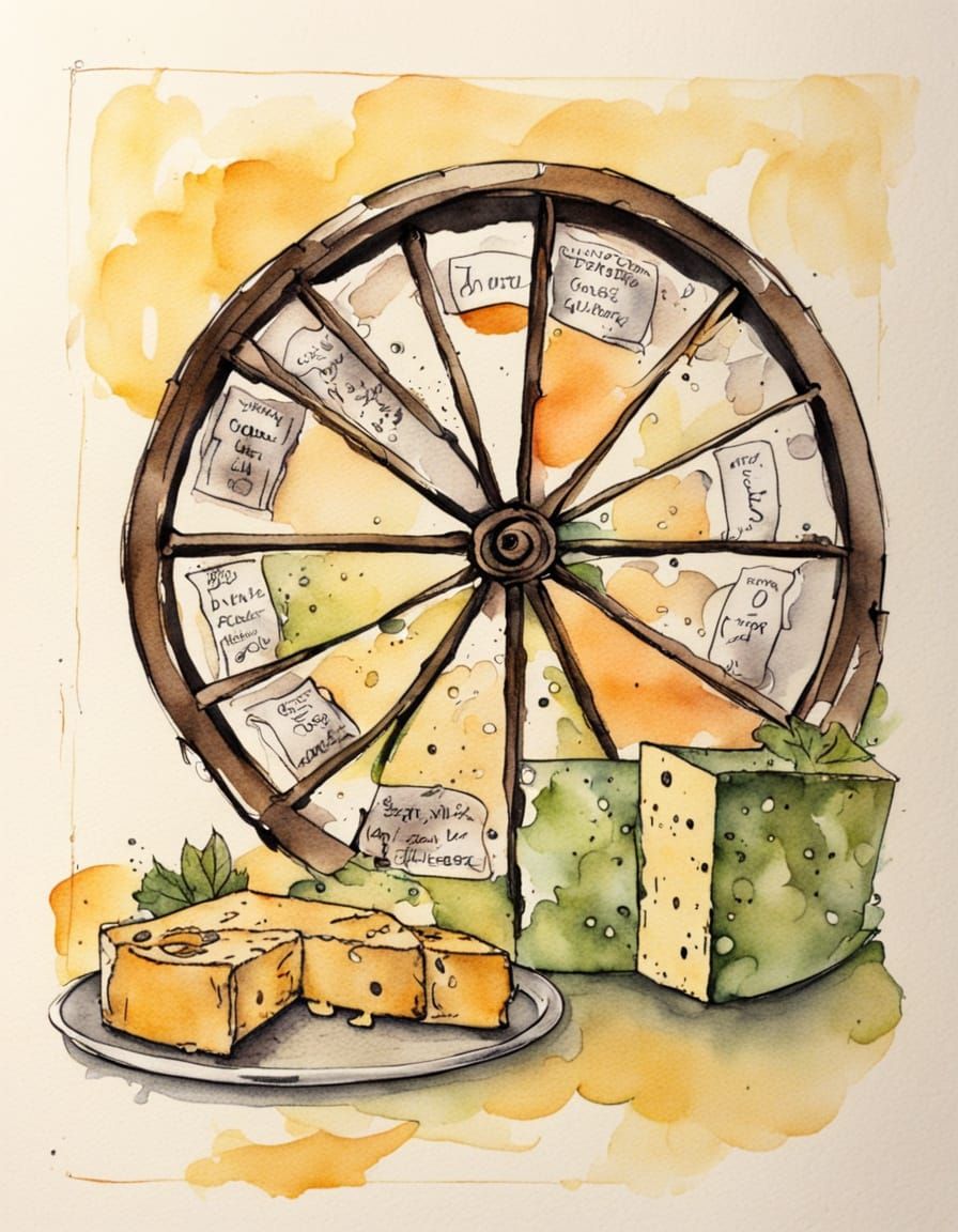 Whimsical Cheese Wheel in Watercolor