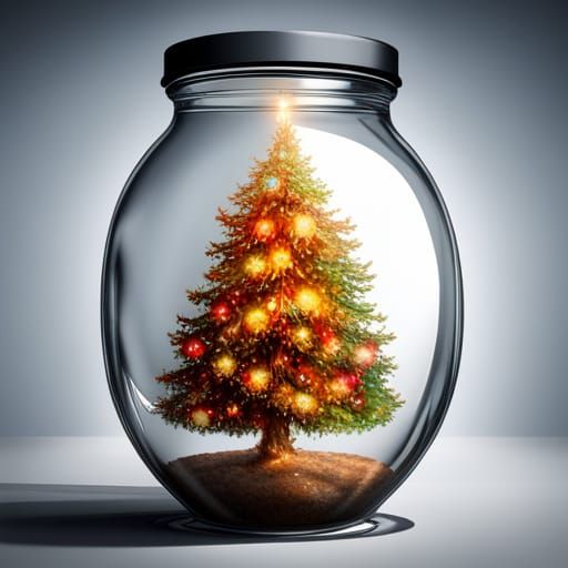 Spunky Christmas Tree in a Jar: Digital Artwork