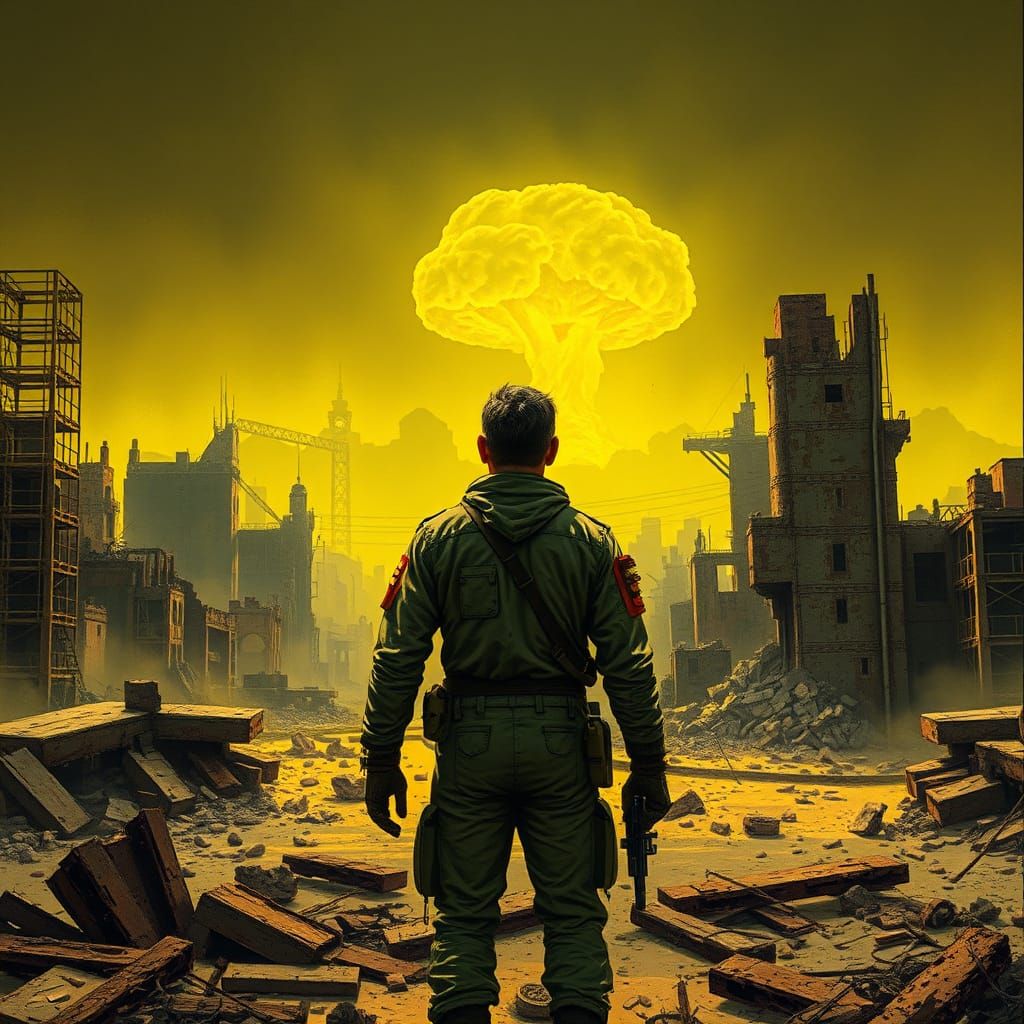 Post-Apocalyptic Wasteland in Retro-Futuristic Style