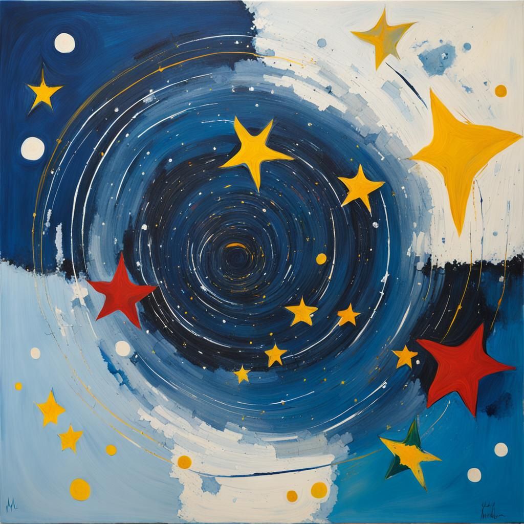 Swirling Star Field in Vivid Naive Art Style