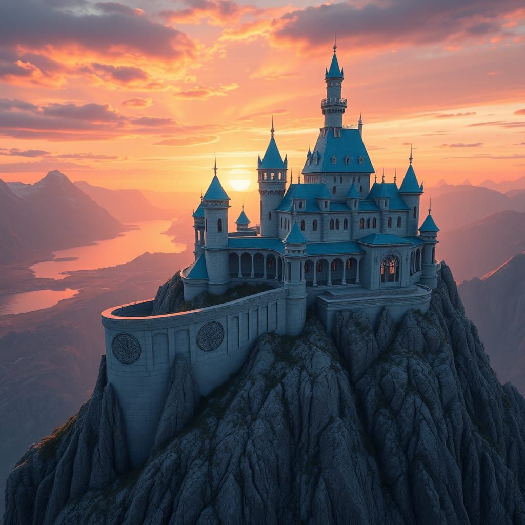Majestic Quartz Castle at Sunset: Digital Matte Painting