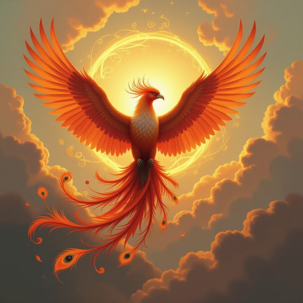 Majestic Phoenix Ascends from Ashes in Painterly Fantasy Art