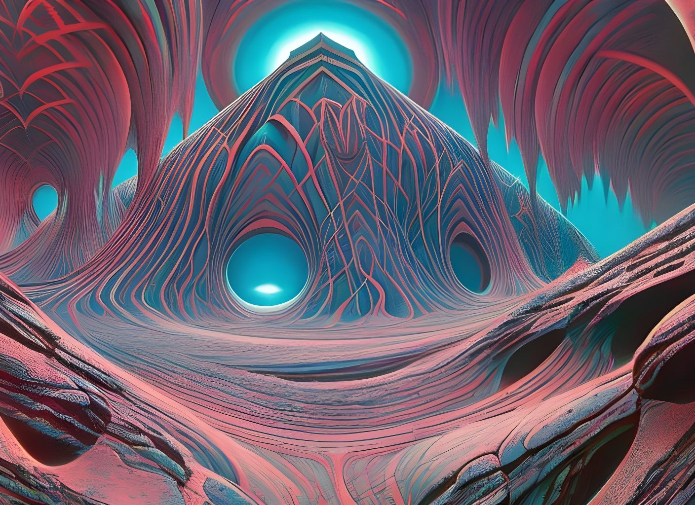 Lovecraftian Alien Mountain Range in Psychedelic Sci-Fi Styl...