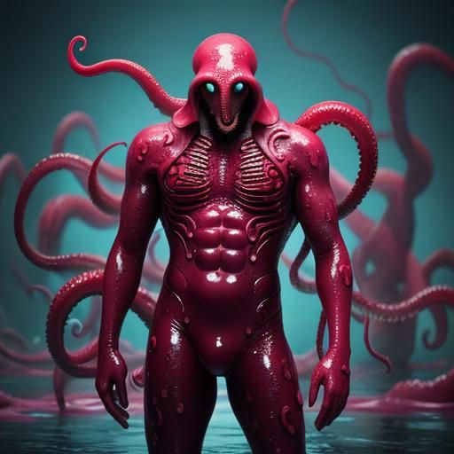 Surreal Tentacle-Headed Man in Cinematic Style