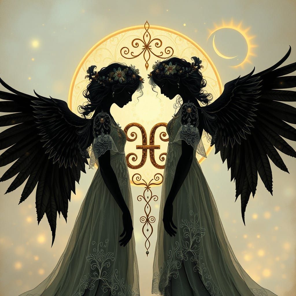 Sisters of the Lunar Twin Goddess in Art Nouveau Splendor