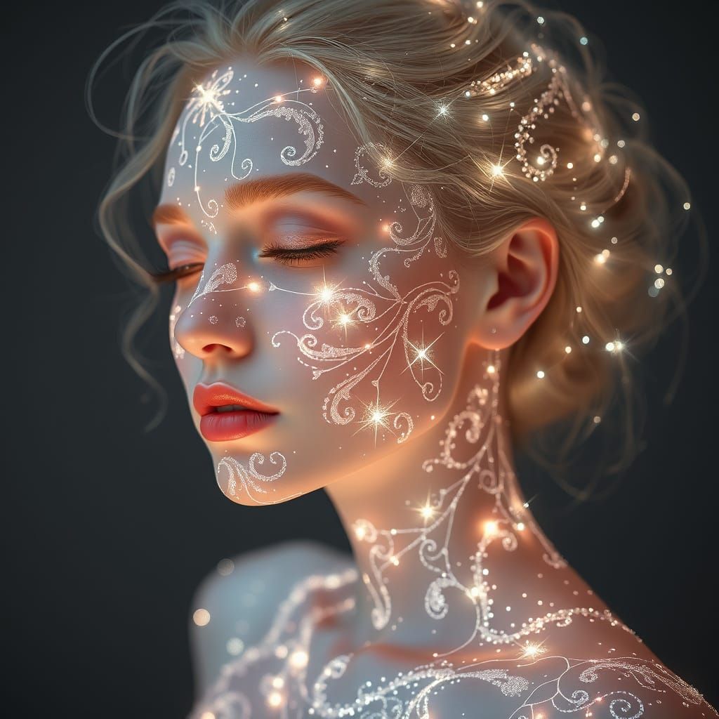 Ethereal Celestial Being with Delicate Silver Etchings on Po...