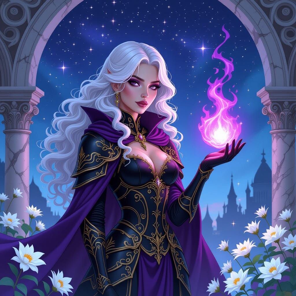 Gothic Dark Fantasy Queen in Dark Comic Style Watercolor