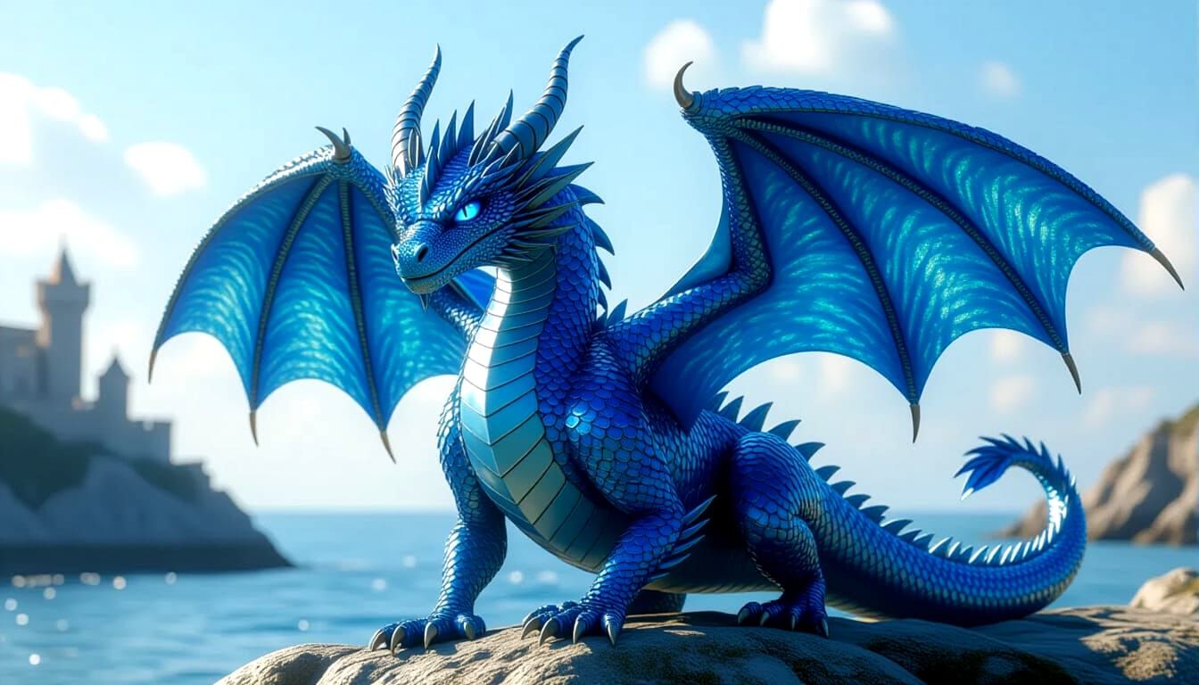 Majestic Blue Dragon with Iridescent Scales in 8K