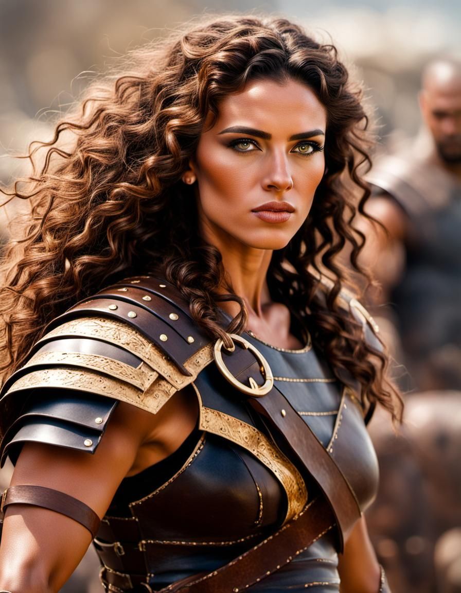 Young Female Gladiator in Leather Armor