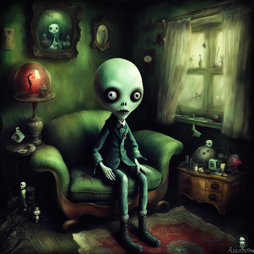 Eldritch Doll in Creepy Living Room