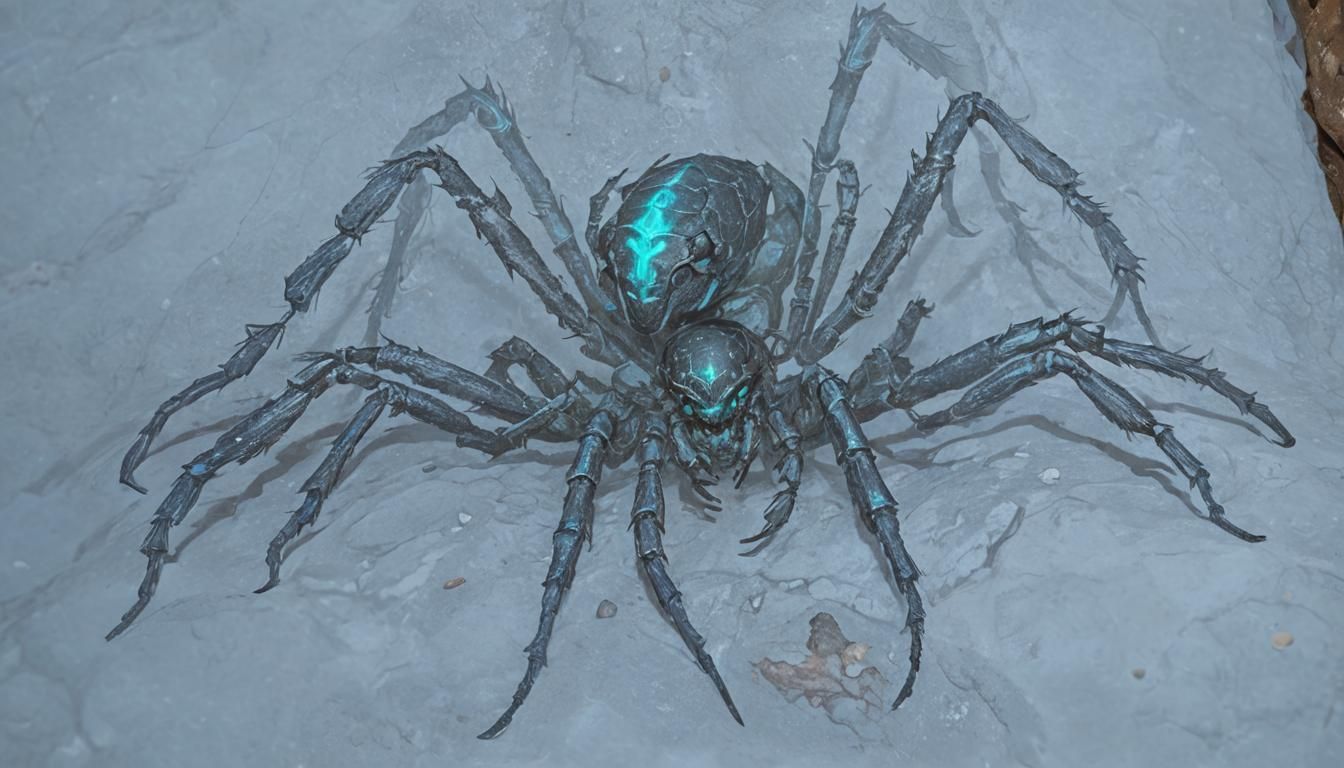 Dark Fantasy Scorpion-Spider Creature in Underground Cave