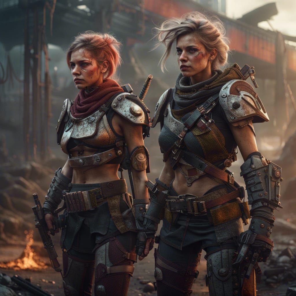 Post-Apocalyptic Female Warriors, Detailed Matte Painting