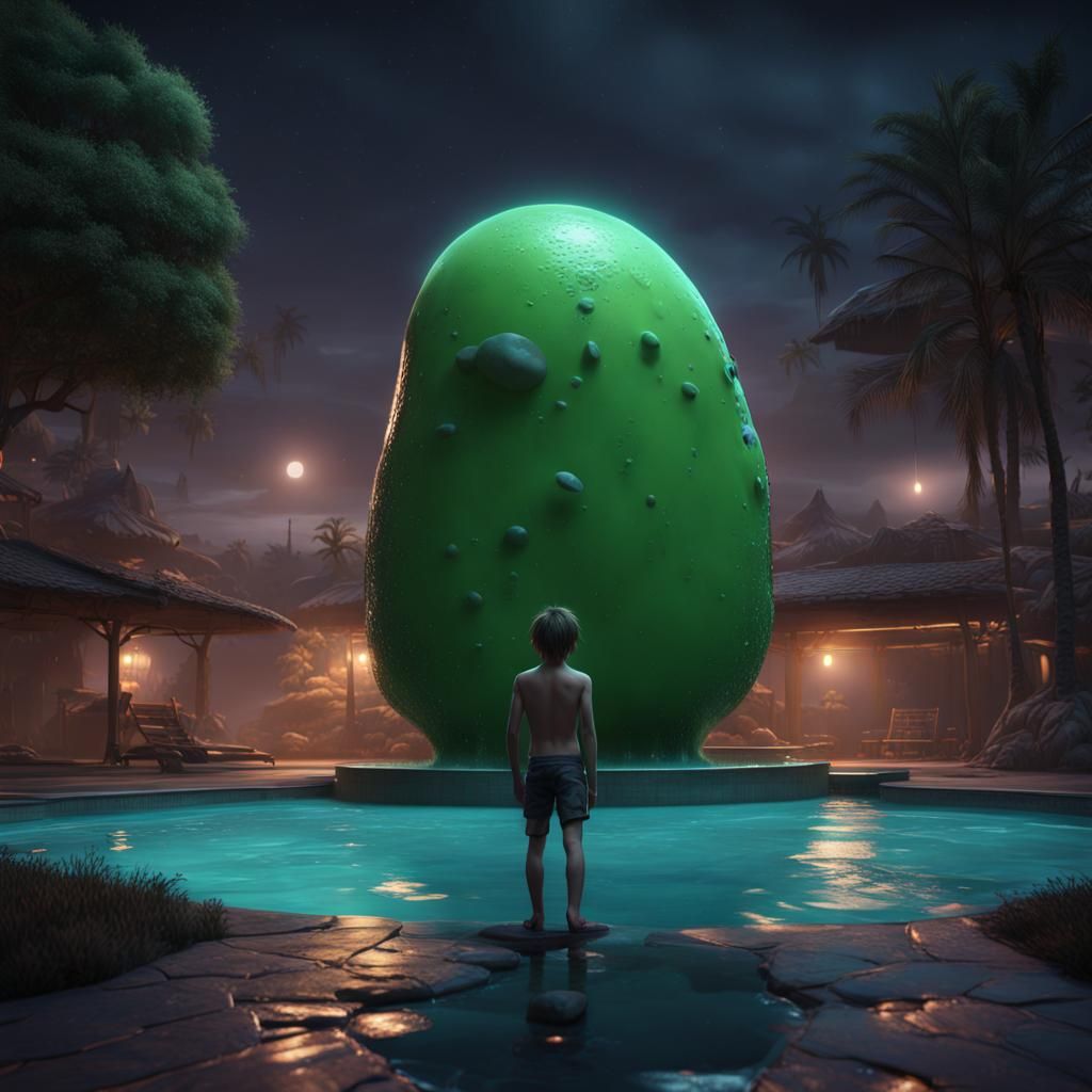 Emo Boy and Giant Slime in Moonlight