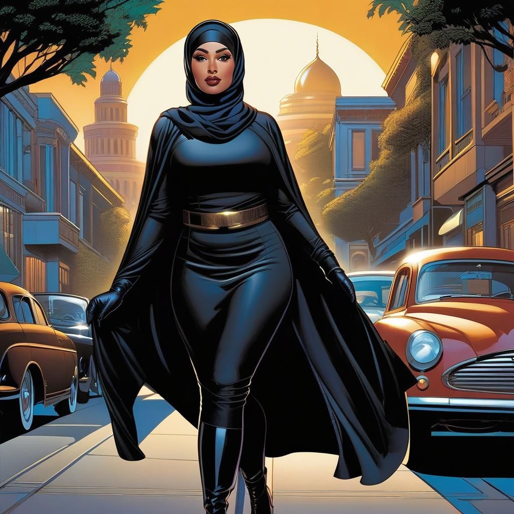 Confident Woman in Black Suit, Comic Book Art