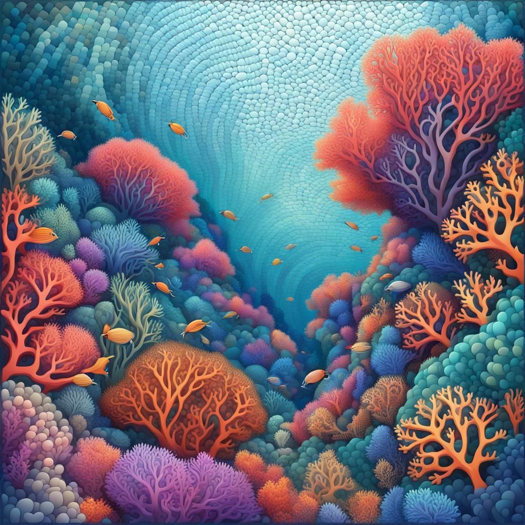 Colorful Coral Reef in Mosaic Style
