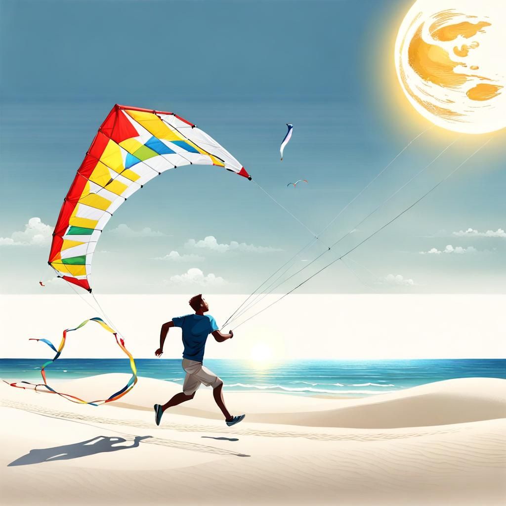 Man with Oversized Kite on Sunny Beach