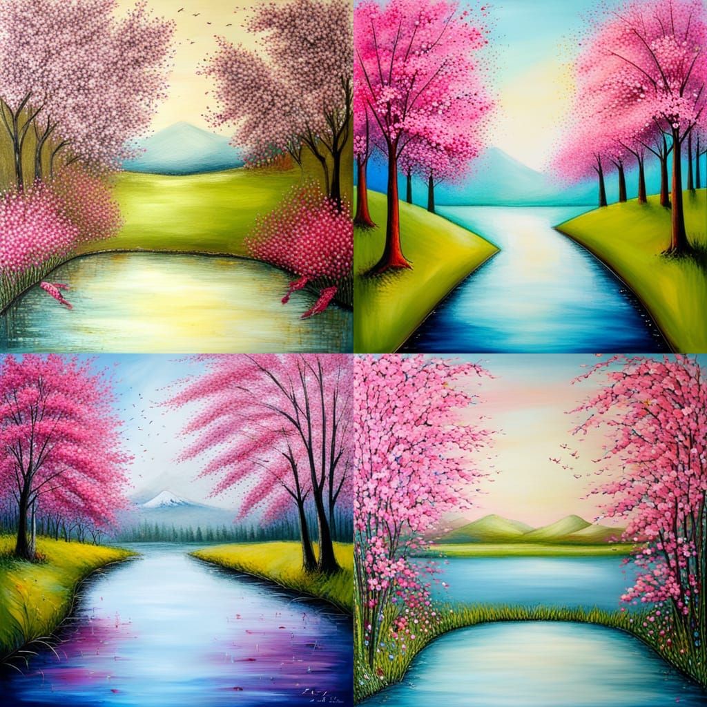 Cherry Blossom Meadow Abstract Art